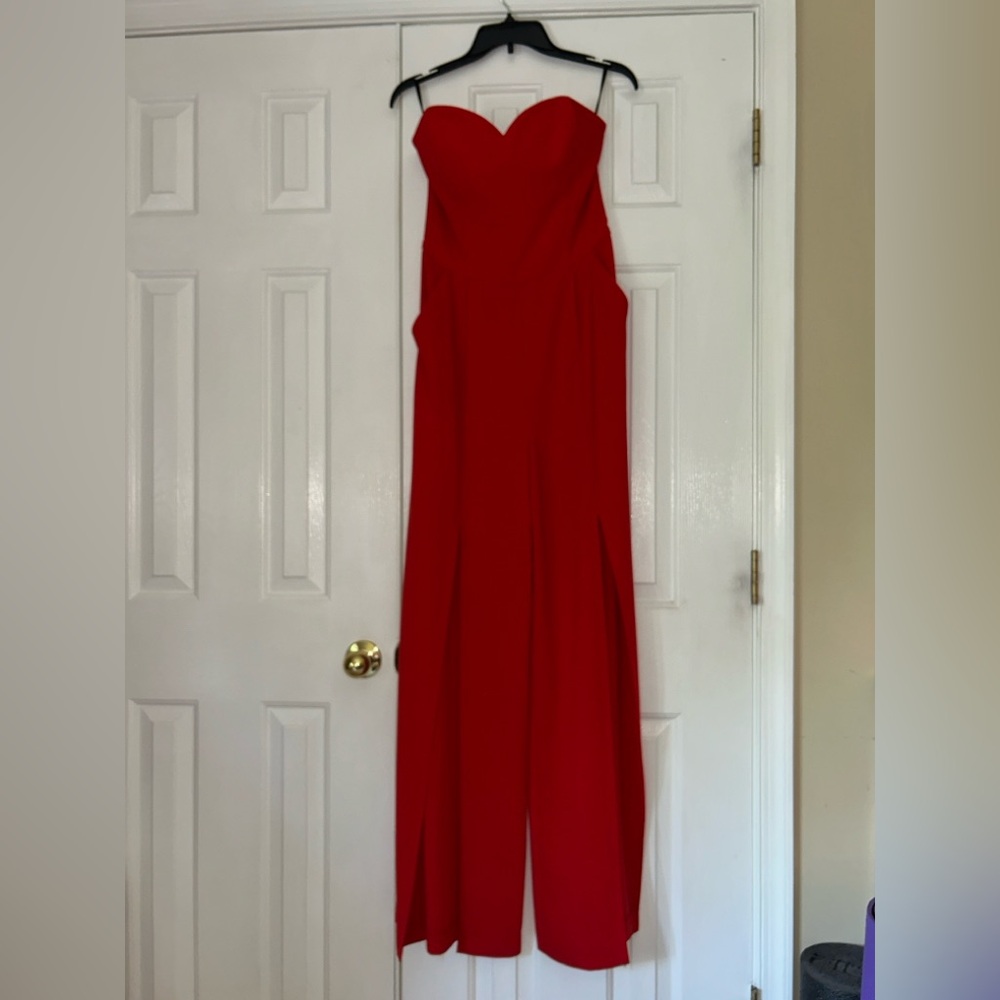 Elegant Bebe Red Jumpsuit Bebe X Naven size 8 Strapless